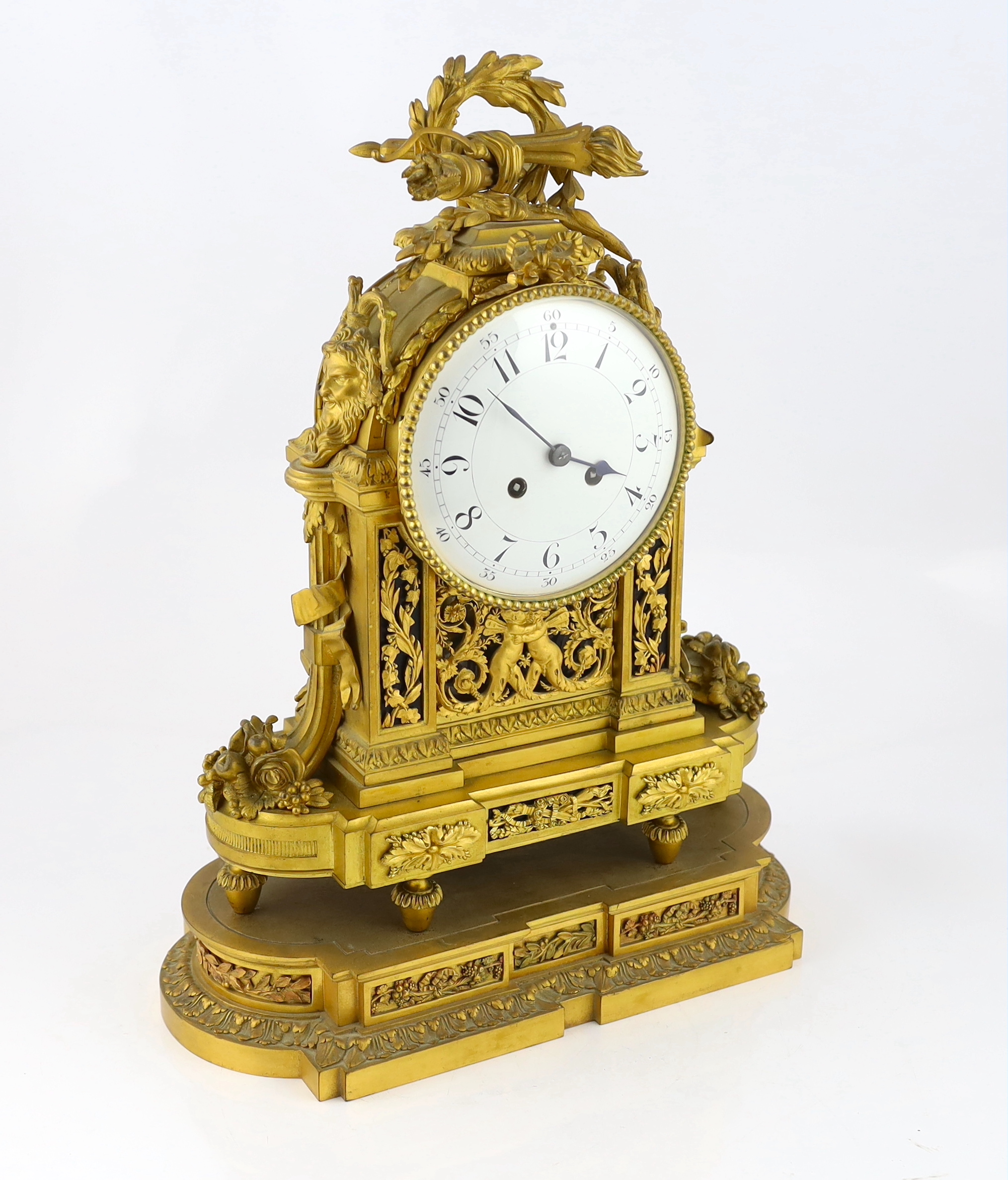 A 19th century French Louis XVI style ormolu mantel clock, 36cm wide, 19cm deep, 48cm high